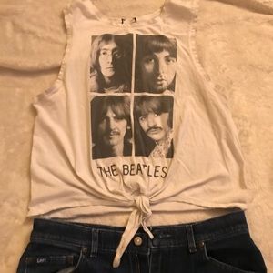 Off white Beatles crop top with knot tie